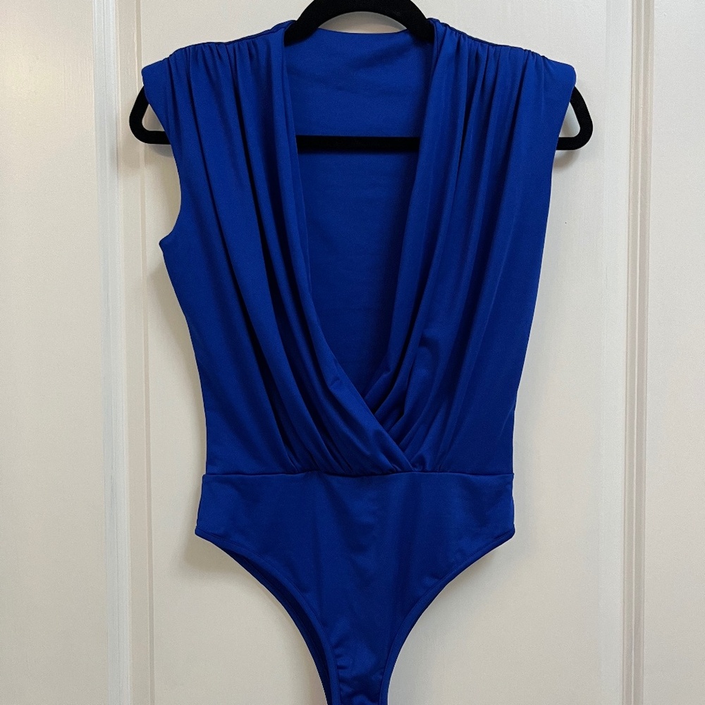 Royal Blue Deep V-Neck Bodysuit – Size S